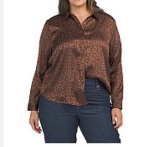 Elegant Brown Leopard Print Button Down Shirt